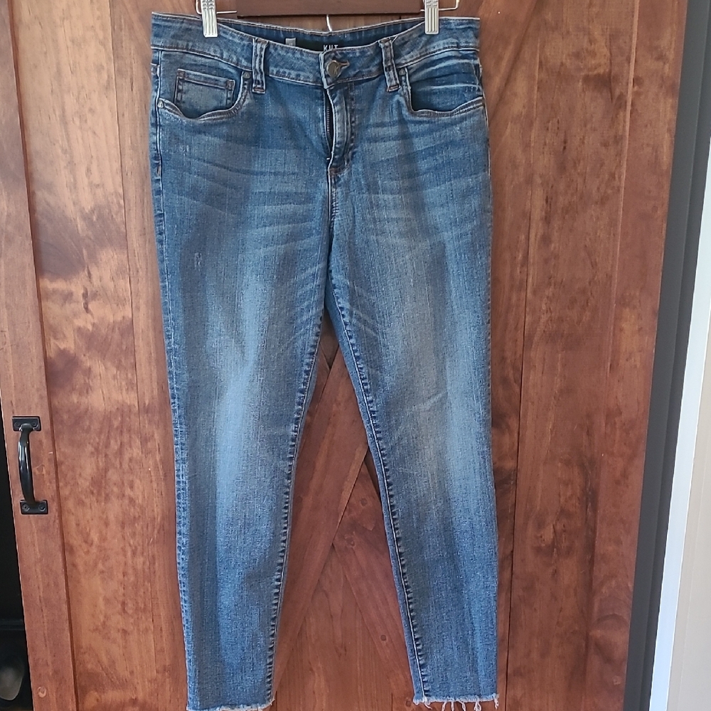 Kut from the Kloth Blue Skinny Jeans With Frayed Ends